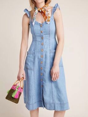 Anthropologie Rostand Button Front Midi Denim Dress